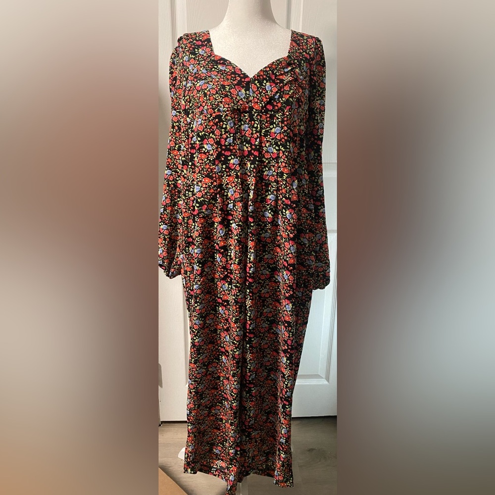 boohoo Floral Pleated Chiffon Romper Sweetheart Neck Long Sleeve US 6